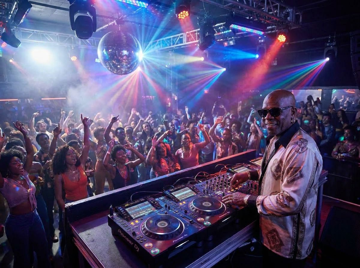 Hank Morrison behind the decks in a full club
